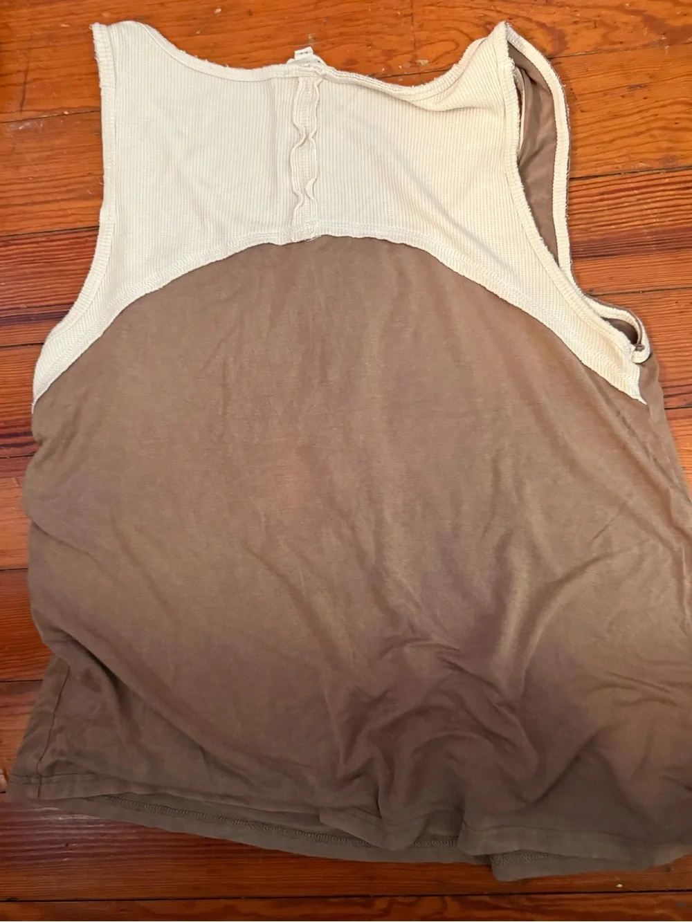 POL Ribbed Tank Top in Cream and Brown Trim